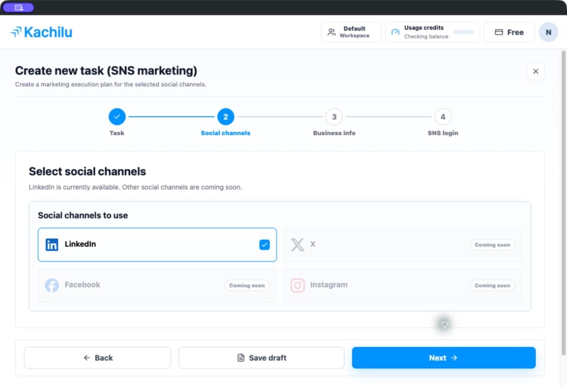 Social channel selection with LinkedIn available