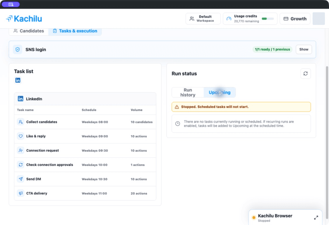 Task schedules and the Upcoming panel