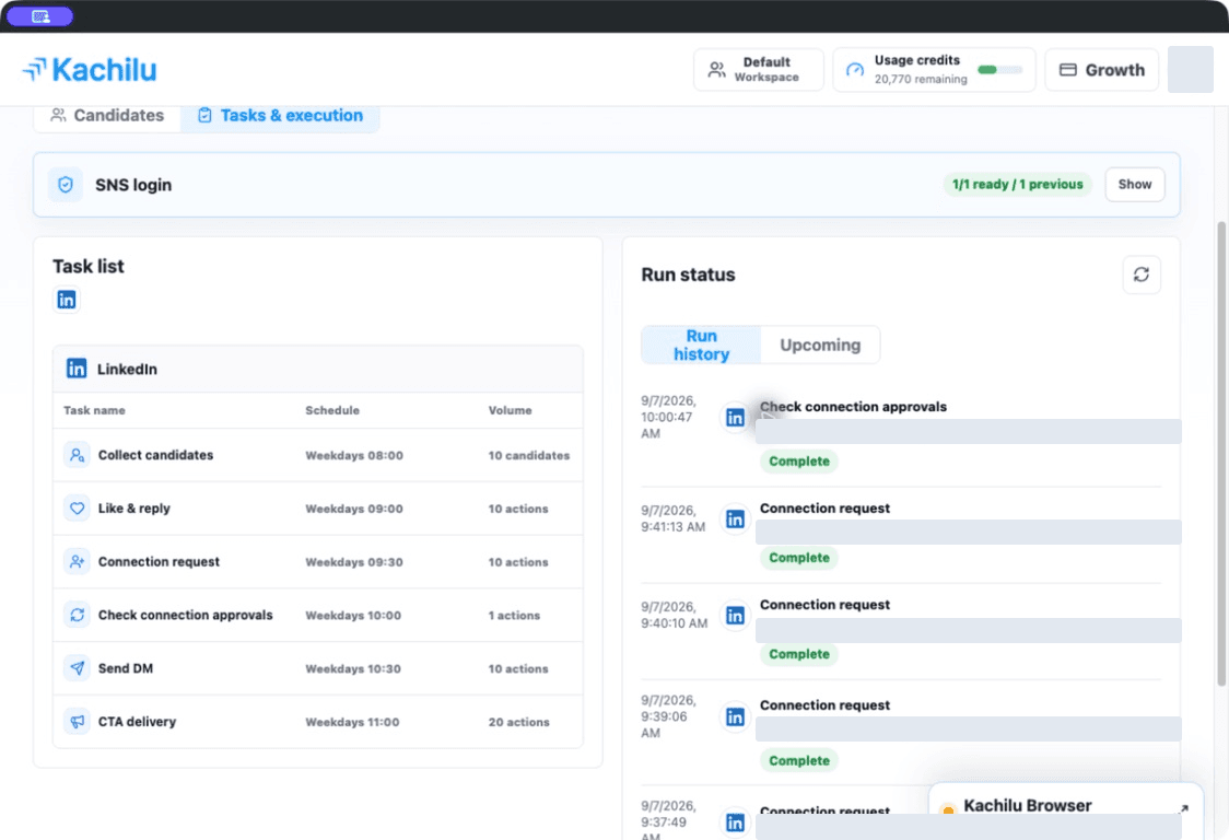 Run history under Tasks and execution