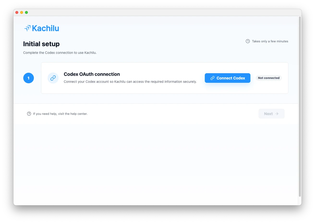 Codex OAuth connection screen with Connect Codex button
